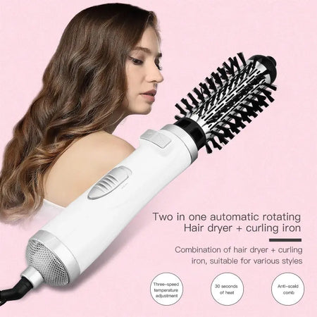 Air Brush 360 Rotating for hair styling with built-in hair dryer and curling iron.