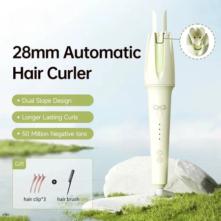 Auto Rotating Curl greeny with dual slope design and 28mm barrel.