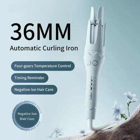 Auto rotating hair Curly blue with temperature control and ion hair care.