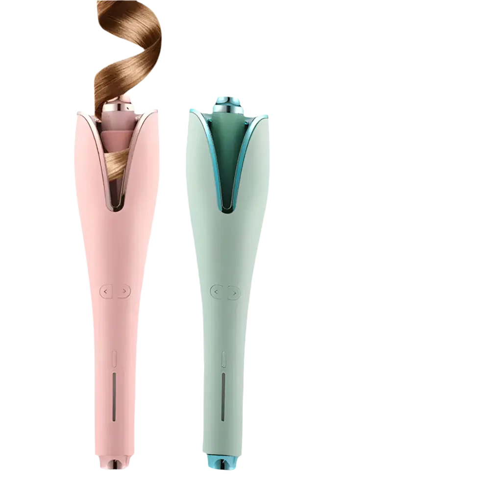 Auto Hair Curler Petal in pink and blue, designed for quick heating and automatic power-off.