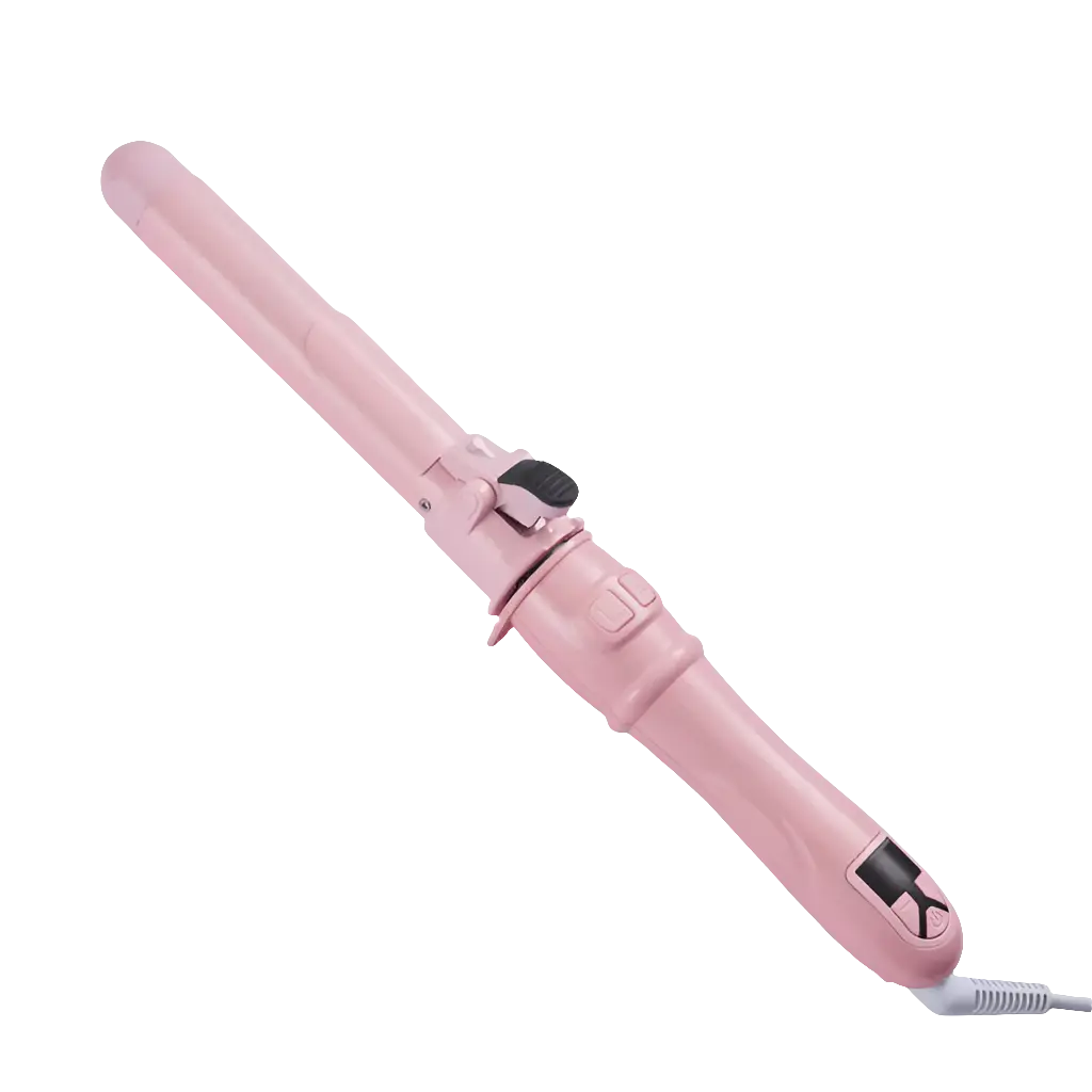 pink rotating curling iron for effortless curls