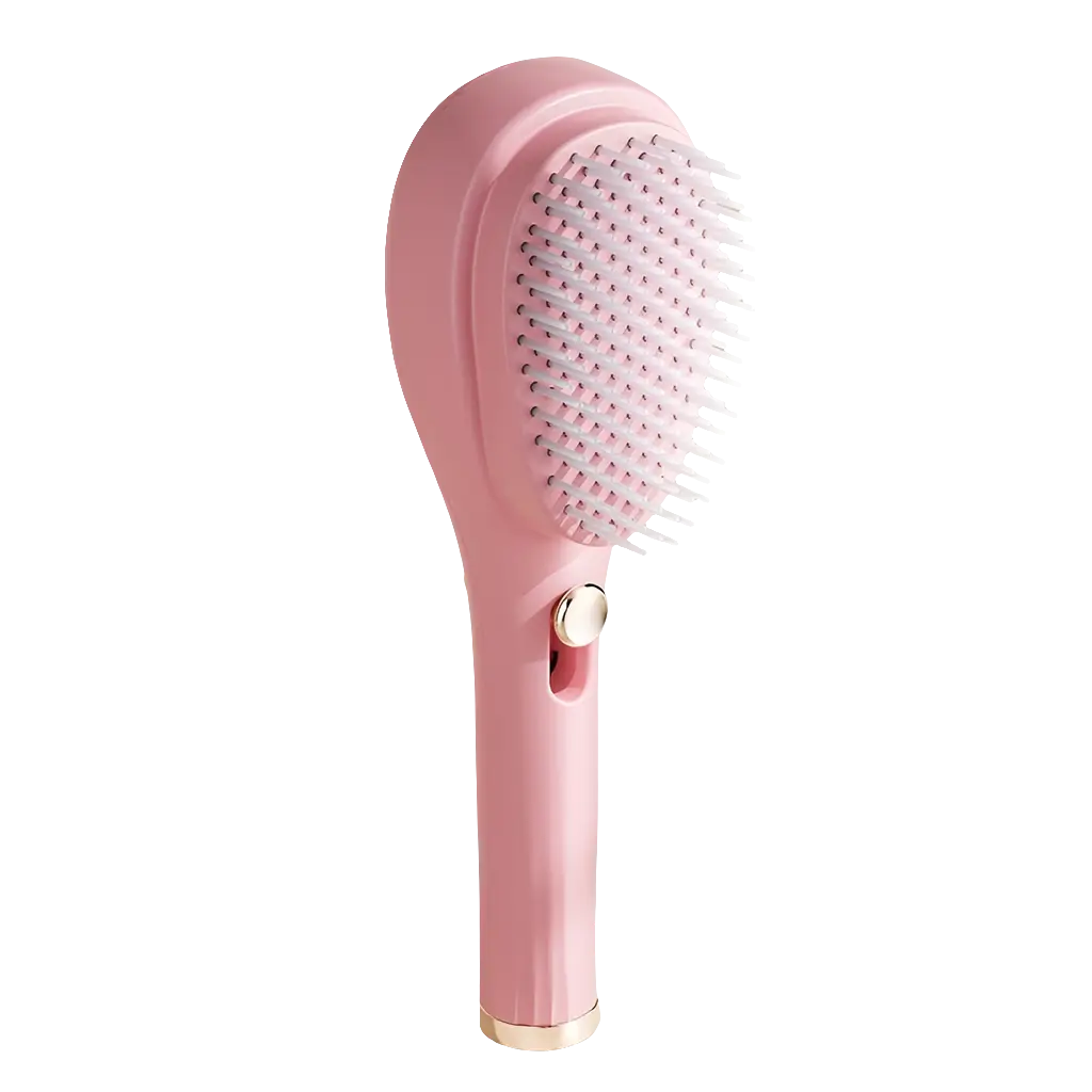 Comb Hair auto cleaning brush in pink.