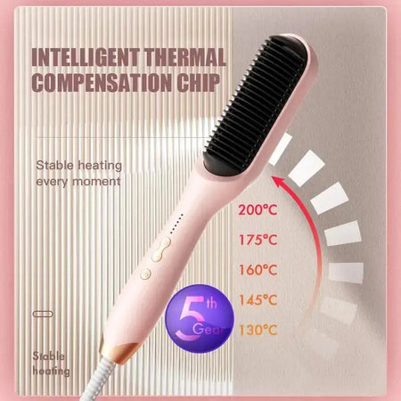 Comb Negative Ion Straight hair tool with five temperature settings, PTC ceramic heating, and anti-hot features for safe hair styling.