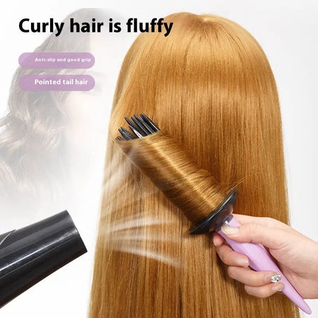 Hair Curling Comb Fluffy in use on long hair.