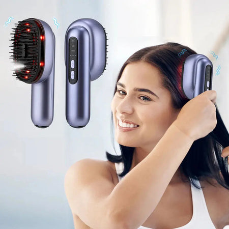 Electric hair growth massage scalp brush with red light therapy and vibration.