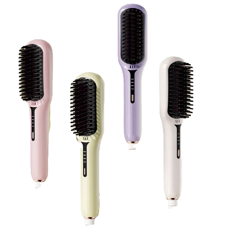 Hair straightening brush negative ion technology in various colors.