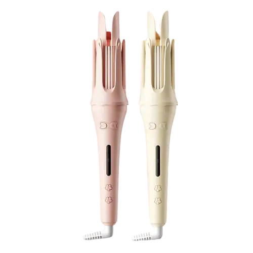 Milan Auto Curler in pink and cream colors.