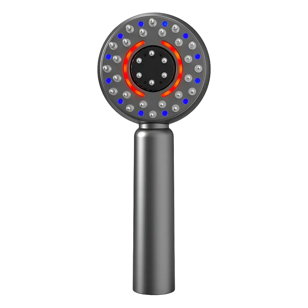 Portable electric scalp massager with EMS red and blue light for hair growth.