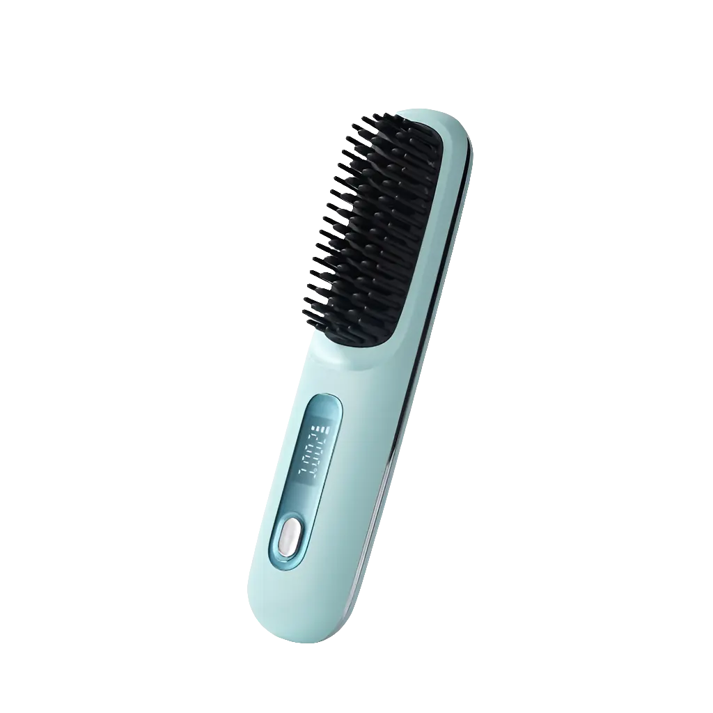 Rechargeable comb hair straightener with sleek design.