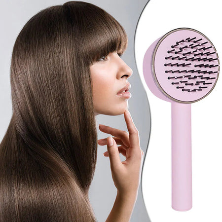 self-cleaning hair brush with 3D air cushion and ergonomic handle