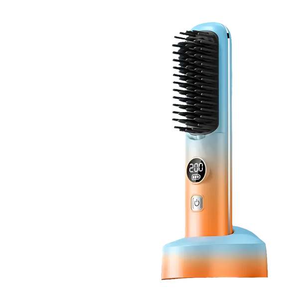 Wireless straightening comb with temperature display.